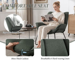 chairus Linen Armchair for Living Room Upholstered Tub Chair Single Occasional Accent Chair with Metal Legs (Green) - thumbnail 6
