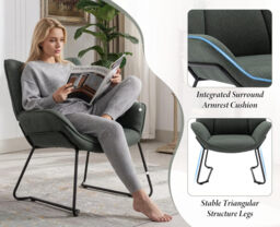 chairus Linen Armchair for Living Room Upholstered Tub Chair Single Occasional Accent Chair with Metal Legs (Green) - thumbnail 5