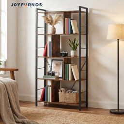 JOYFURNOS Bookshelf, Bookcase, 5-Tier Living Room Shelf, Industrial Storage Shelf - thumbnail 5