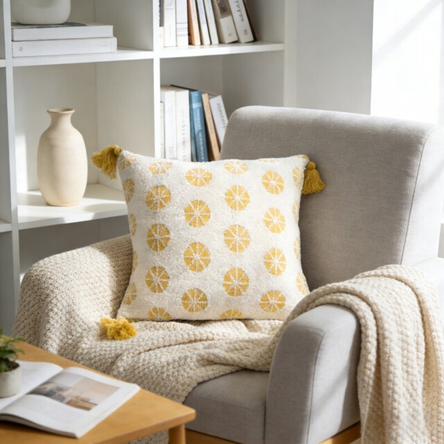 MEROPE, Sherpa Acrylic Knit Cushion cover,50x50cm, yellow, 1pack - image 1