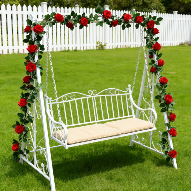 Wei's Moment Pack of 2 7.54FT Rose Garlands Red Flower Garland Artificial Flowers Hanging Plant Rose Garlands for Flower Wall Decoration Wedding Garden Fences Party (Red) - image 1