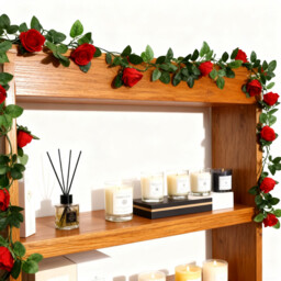 Wei's Moment Pack of 2 7.54FT Rose Garlands Red Flower Garland Artificial Flowers Hanging Plant Rose Garlands for Flower Wall Decoration Wedding Garden Fences Party (Red) - thumbnail 5