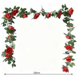 Wei's Moment Pack of 2 7.54FT Rose Garlands Red Flower Garland Artificial Flowers Hanging Plant Rose Garlands for Flower Wall Decoration Wedding Garden Fences Party (Red) - thumbnail 2
