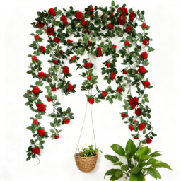 Wei's Moment Pack of 2 7.54FT Rose Garlands Red Flower Garland Artificial Flowers Hanging Plant Rose Garlands for Flower Wall Decoration Wedding Garden Fences Party (Red) - thumbnail 6