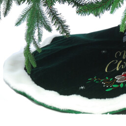 Festive 90Cm Merry Christmas Tree Skirt - Red Poinsettia - thumbnail 3