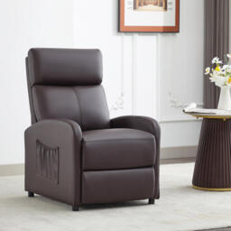 MCC Direct Push Back Recliner Chair, With Lumbar Support, Padded Backrest, Side Pocket And Adjustable Leg Rest (PU Brown)