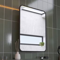 Croydex Bathroom Mirror With Storage - Stainless Steel Carcass with Matt Black Metal Frame Mirror Door, Fully Assembled (60 x 45cm) - thumbnail 1