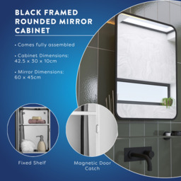 Croydex Bathroom Mirror With Storage - Stainless Steel Carcass with Matt Black Metal Frame Mirror Door, Fully Assembled (60 x 45cm) - thumbnail 4