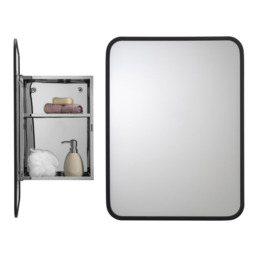 Croydex Bathroom Mirror With Storage - Stainless Steel Carcass with Matt Black Metal Frame Mirror Door, Fully Assembled (60 x 45cm) - thumbnail 2