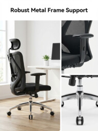 Sihoo M18 Ergonomic Office Chair, Computer Desk Chair with Adjustable Headrest and Lumbar Support, High Back Executive Swivel Chair for Home Office (Pure Black) - thumbnail 5
