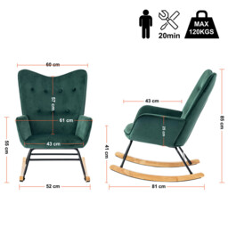 URBAN MEUBLE Velvet Rocking Chair Green - thumbnail 2