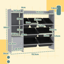 311-091V80GY AIYAPLAY Toy Storage Unit, with 8 Removable Bins, Storage Shelves, Cabinet, Toy Organiser, for Playroom, Kids Room, Nursery, Grey - thumbnail 5