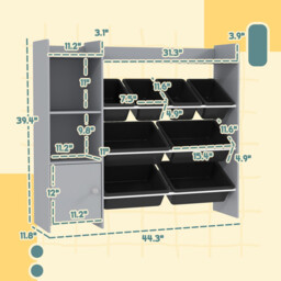311-091V80GY AIYAPLAY Toy Storage Unit, with 8 Removable Bins, Storage Shelves, Cabinet, Toy Organiser, for Playroom, Kids Room, Nursery, Grey - thumbnail 2