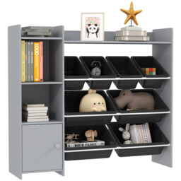 311-091V80GY AIYAPLAY Toy Storage Unit, with 8 Removable Bins, Storage Shelves, Cabinet, Toy Organiser, for Playroom, Kids Room, Nursery, Grey - thumbnail 1