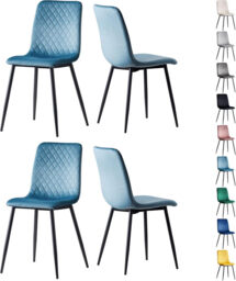 mcc direct Set of 4 Designer Velvet Fabric Dining Chairs Metal Legs Lexi Chairs (Light Blue) - thumbnail 1