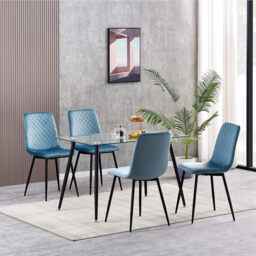 mcc direct Set of 4 Designer Velvet Fabric Dining Chairs Metal Legs Lexi Chairs (Light Blue) - thumbnail 4