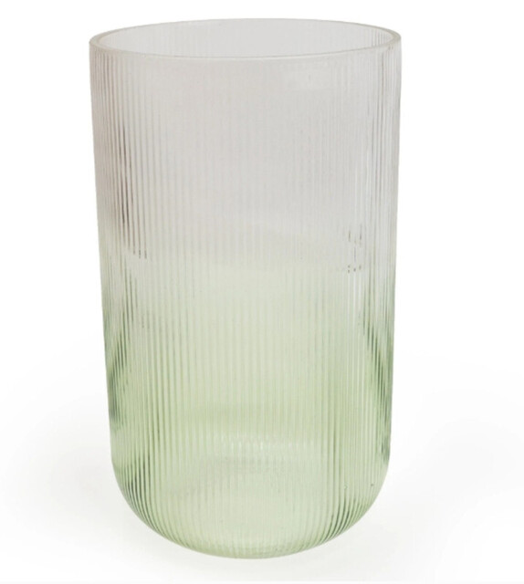 Candlelight Vase Two Tone Ridged Glass Green/Clear H:26cm - image 1
