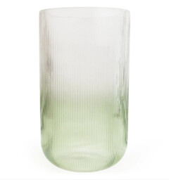 Candlelight Vase Two Tone Ridged Glass Green/Clear H:26cm - thumbnail 2