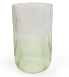 Candlelight Vase Two Tone Ridged Glass Green/Clear H:26cm - thumbnail 1