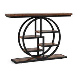 LANTINE Console Table 105cm Industrial 6 Tier Sofa Table Entrance Table with Circle Base Narrow Wood Accent Tables with Storage Shelves for Living Room Hallway Foyer Rustic Brown - thumbnail 3
