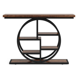 LANTINE Console Table 105cm Industrial 6 Tier Sofa Table Entrance Table with Circle Base Narrow Wood Accent Tables with Storage Shelves for Living Room Hallway Foyer Rustic Brown - thumbnail 2