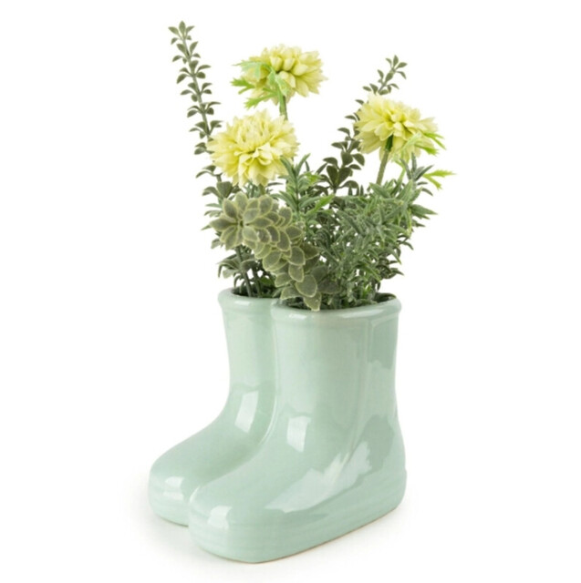Candlelight Artificial Chrysanthemums in Ceramic Wellies Vase 20cm - image 1