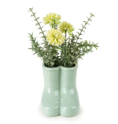 Candlelight Artificial Chrysanthemums in Ceramic Wellies Vase 20cm - thumbnail 2