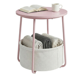 Ochama Side Table, Round End Table with Fabric Basket, for Living Room Bedroom, Bedside Table, Modern Style, Pink - thumbnail 7
