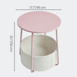 Ochama Side Table, Round End Table with Fabric Basket, for Living Room Bedroom, Bedside Table, Modern Style, Pink - thumbnail 4