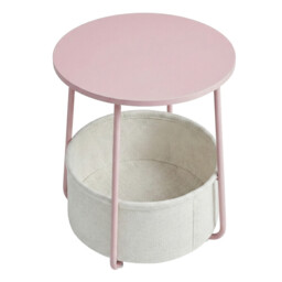 Ochama Side Table, Round End Table with Fabric Basket, for Living Room Bedroom, Bedside Table, Modern Style, Pink