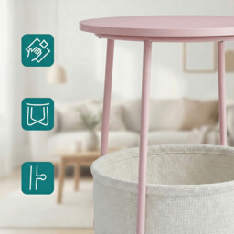 Ochama Side Table, Round End Table with Fabric Basket, for Living Room Bedroom, Bedside Table, Modern Style, Pink - thumbnail 5