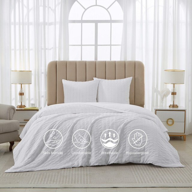 Meeallhome  Seersucker Duvet Cover Set 220*200cm/50*75cm*2  White