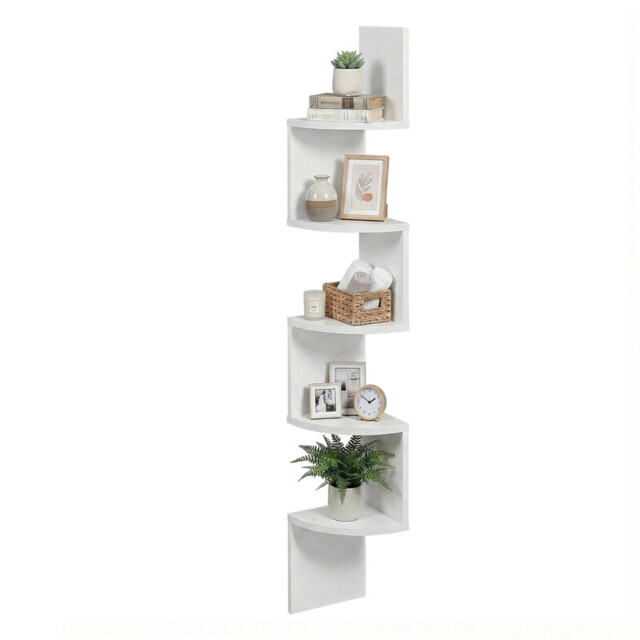 Ochama 5-Tier Floating Corner Shelf, Wall Mounted Bookshelf with Sturdy Metal Bracket and Hidden Fixing System, 20x20x126cm Vertical Space-Saving Design, Ideal for Bedroom, Living Room, Home Office, Kitchen, Balcony, White - image 1