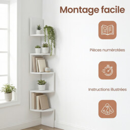 Ochama 5-Tier Floating Corner Shelf, Wall Mounted Bookshelf with Sturdy Metal Bracket and Hidden Fixing System, 20x20x126cm Vertical Space-Saving Design, Ideal for Bedroom, Living Room, Home Office, Kitchen, Balcony, White - thumbnail 2