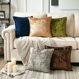 Phantoscope Pack of 1 Shiny Crushed Velvet with Trim Square Throw Pillow Covers Cushion Cover Pillowcase for Couch Bed and Chair, Navy Blue 18 x 18 inches 45 x 45 cm - thumbnail 5