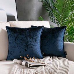Phantoscope Pack of 1 Shiny Crushed Velvet with Trim Square Throw Pillow Covers Cushion Cover Pillowcase for Couch Bed and Chair, Navy Blue 18 x 18 inches 45 x 45 cm - thumbnail 3