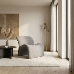 URBAN MEUBLE Wave Series Saddle Lounge Chair - Light Gray Textured Fabric, 73*79*73cm (1 Piece) - thumbnail 5
