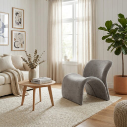 URBAN MEUBLE Wave Series Saddle Lounge Chair - Light Gray Textured Fabric, 73*79*73cm (1 Piece) - thumbnail 7