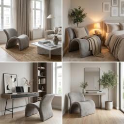 URBAN MEUBLE Wave Series Saddle Lounge Chair - Light Gray Textured Fabric, 73*79*73cm (1 Piece) - thumbnail 6