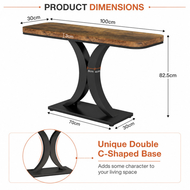 LANTINE Console Table, Industrial Hallway Table for Entrance Area, 100 cm Entrance Tables, Narrow Sofa Table, Side Table for Living Room, Rustic Brown - image 1
