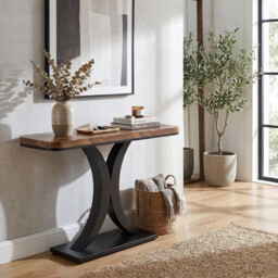 LANTINE Console Table, Industrial Hallway Table for Entrance Area, 100 cm Entrance Tables, Narrow Sofa Table, Side Table for Living Room, Rustic Brown - thumbnail 2