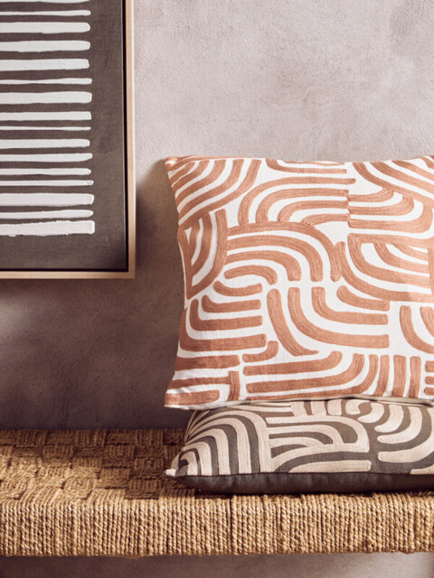 Bosie Cushion Ozella Embroidered Terracotta/Cream Square 45x45cm - image 1