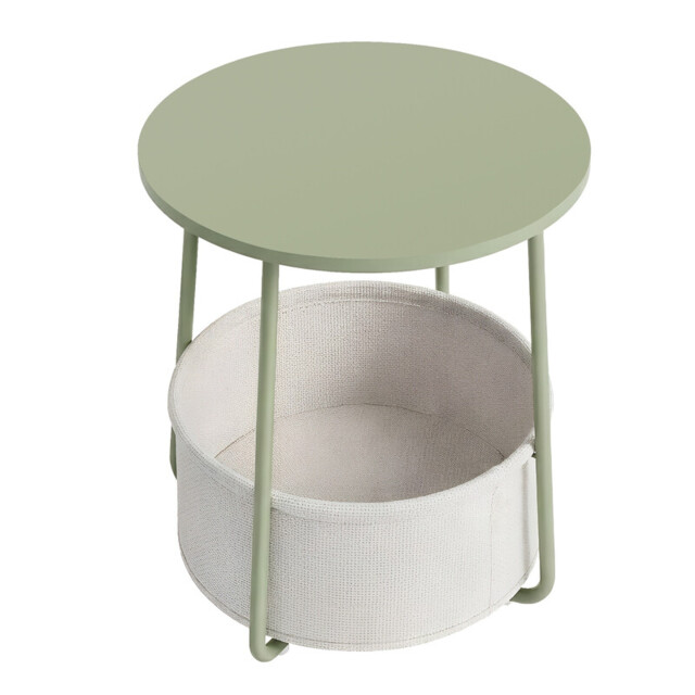 Ochama Side Table, Round End Table with Fabric Basket, for Living Room Bedroom, Bedside Table, Modern Style, Green - image 1