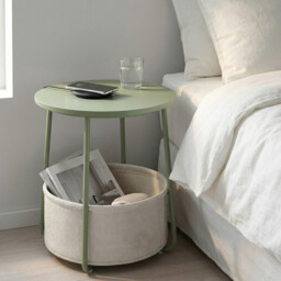 Ochama Side Table, Round End Table with Fabric Basket, for Living Room Bedroom, Bedside Table, Modern Style, Green - thumbnail 6