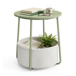 Ochama Side Table, Round End Table with Fabric Basket, for Living Room Bedroom, Bedside Table, Modern Style, Green - thumbnail 5