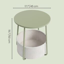 Ochama Side Table, Round End Table with Fabric Basket, for Living Room Bedroom, Bedside Table, Modern Style, Green - thumbnail 4