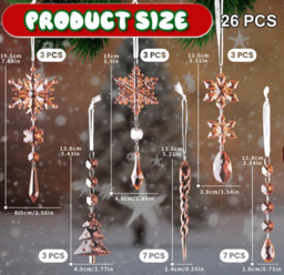 JU7CER 26 piece set of crystal Christmas tree decorations, acrylic snowflake ice column pendant, winter Christmas tree indoor/outdoor party decorations, light pink - thumbnail 3
