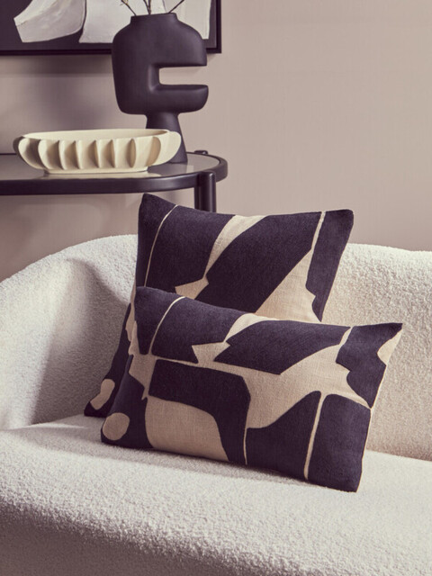 Bosie Cushion Ozella Embroidered Black/Natural Rectangle 30x50cm