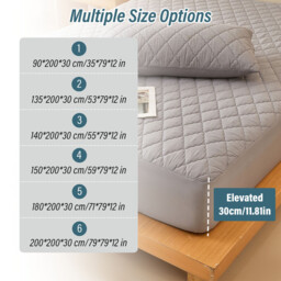 LeBonsoir Waterproof Mattress Protector， Home Quilted Double Mattress Protector 30 cm Extra Deep， Microfiber Fitted Mattress Cover Double Bed， Machine Washable Bed Cover (90 x 200cm)， Light Grey - thumbnail 6