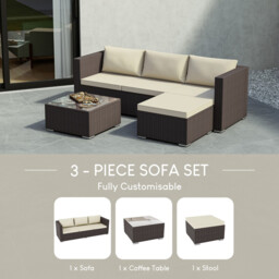 "Garden Vida Hampton 4 Seater Corner Rattan Set, Brown " - thumbnail 4